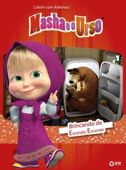 Masha e o urso: colorir com adesivos - Brincando de esconde-esconde