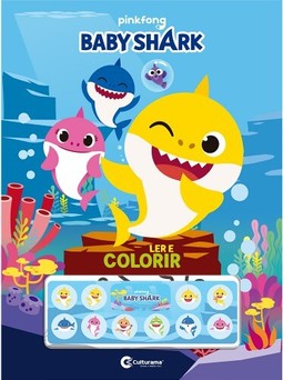 BABY SHARK LER E COLORIR COM ADESIVOS