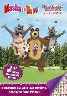 Masha e o urso: megaprancheta para colorir com adesivos